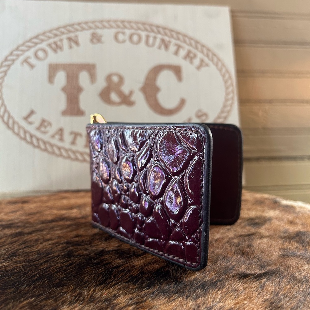 Burgundy Croc-Embossed Leather Money Clip